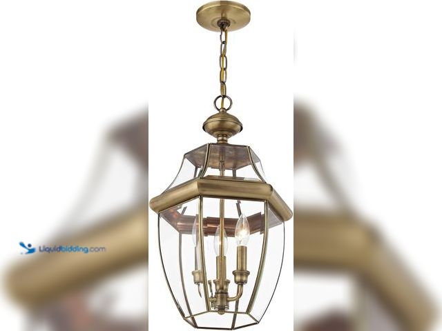Lot 49-3521068 - Livex Lighting 2355-01 Monterey 3-Light Outdoor Hanging Lantern, Antique Brass Unused