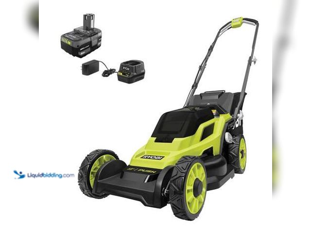 Lot 49-5548976 - RYOBI ONE+ 18V 13 in. Cordless Battery Walk Behind Push Lawn Mower Model # P1180 USED. POWERS ON. BA...
