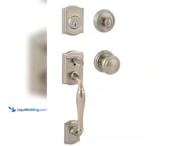 Lot 49-3472084 - Baldwin Prestige Wesley Single Cylinder Satin Nickel Door Handle set with Alcott Door Knob Featuring...