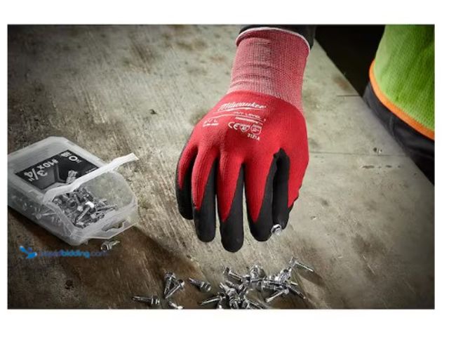 Lot 49-1566610 - Milwaukee Medium Red Nitrile Level 1 Cut Resistant Dipped Work Gloves (6-Pack), Model # 48-22-8901P,...