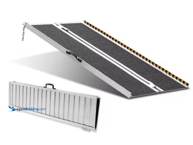 Lot 49-2000082 - VEVOR 4 ft. Portable Wheelchair Ramp 48 in. L x 29 in. W x 2 in. H Non-Slip Aluminum Folding Thresho...