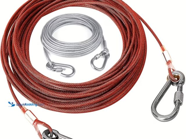 Lot 49-1792876 - New 15Ft Red plastic coated Steel Cable Dog Leash, Reflective Dog Tie Out Cable for Dogs Up to 120 P...