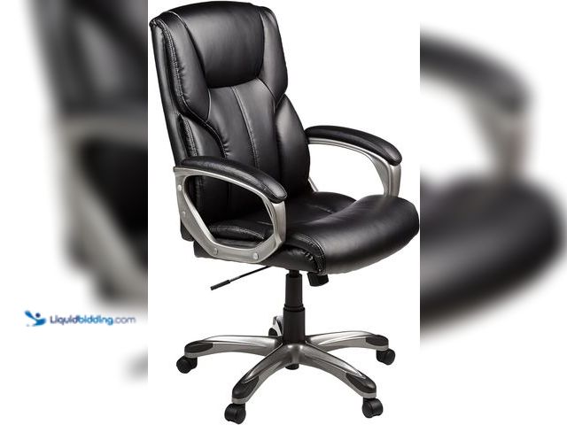 Lot 49-5546614 - Amazon Basics Executive High Back Office Chair, Adjustable Height, Tilt, Swivel, Padded Seat, Bonded...