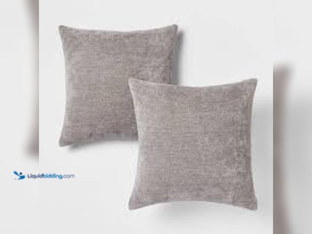 Lot 49-5546497 - qty 2 - Threshold 2pk Chenille Square Throw Pillows Gray Decorative Indoor Cushions, Knife Edge Desi...