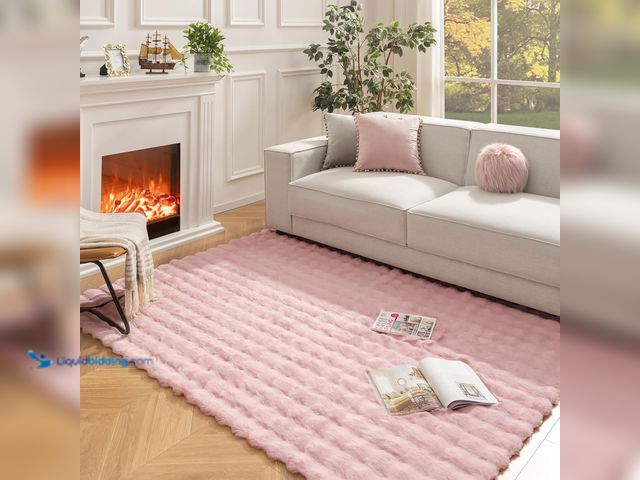 Lot 49-5447555 - Faux Rabbit Fur Rug - Pink 7 x 9 FT Fluffy Soft Area Carpet, Rectangle Fuzzy for Living Room, Bedroo...