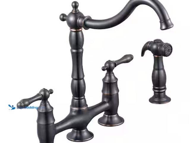Lot 49-3611910 - Glacier Bay Lyndhurst Double-Handle Bridge Kitchen Faucet With Side Sprayer in Mediterranean Bronze,...