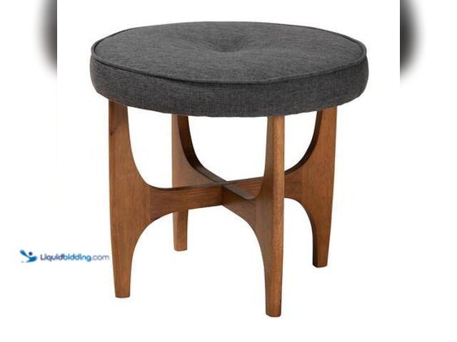 Lot 49-3565631 - Baxton Studio Theo Dark Grey and Walnut Brown Fabric Ottoman Footstool. Model # 233-13170-HD. Unused