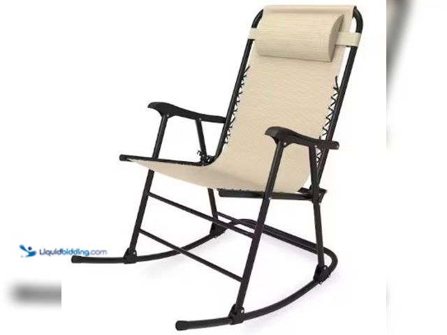 Lot 49-1517022 - Beige Metal Outdoor Rocking Chair Folding Light-weight Portable Design, with Headrest, Model# RCT91B...