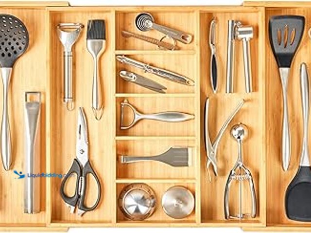 Lot 49-5475902 - Umilife Extra Large Expandable Kitchen Drawer Organizer for Utensil and Junk, 19" Deep for Big Drawe...