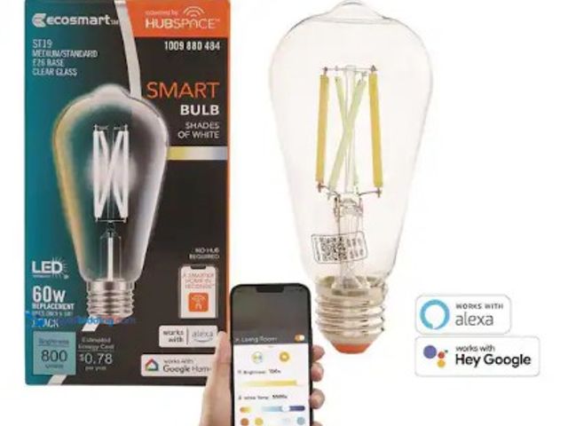 Lot 49-3631546 - Lot of (4) EcoSmart 60-Watt Equivalent Smart ST19 Clear Tunable White CEC LED Light Bulb with Voice ...