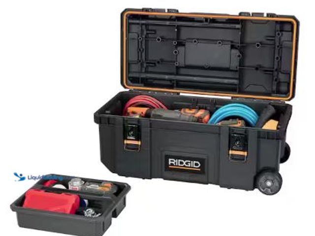Lot 49-5436907 - RIDGID Pro Gear System Gen 2.0 Mobile Job 28 in Durable Rolling Tool Box With Telescopic Handle. Mod...
