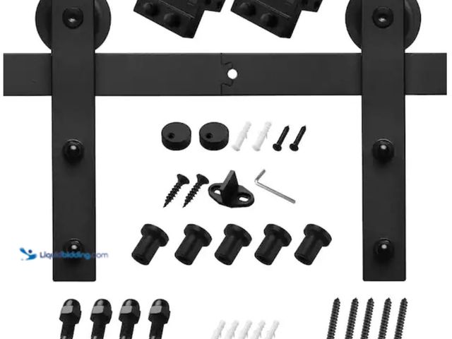 Lot 49-1623814 - Boyel Living 6 ft./72 in. Black Sliding Barn Door Track and Hardware Kit with I-Shape Hanger For Sin...