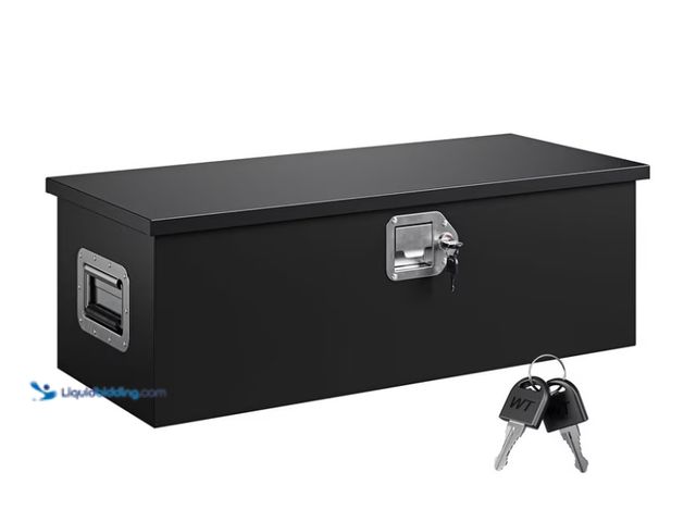 Lot 49-1557149 - MIIIKO 30 Inch Steel Heavy Duty Truck Bed Tool Box, Trailer Tongue Tool Box with Lock and Keys, Util...