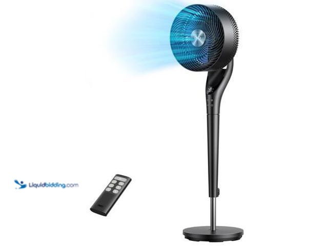 Lot 49-5553436 - DREO TurboPoly Fan 9 in. 9-Fan Speeds Pedestal Fan in Black with Exclusive Blue Blade, Remote and 2D...