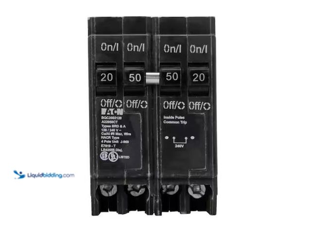 Lot 49-2006382 - (5-Pack) Eaton BR 1- 50 Amp 2-Pole and 2-20 Amp 1 Pole BQC (Common Trip) Quad Circuit Breaker, Model...