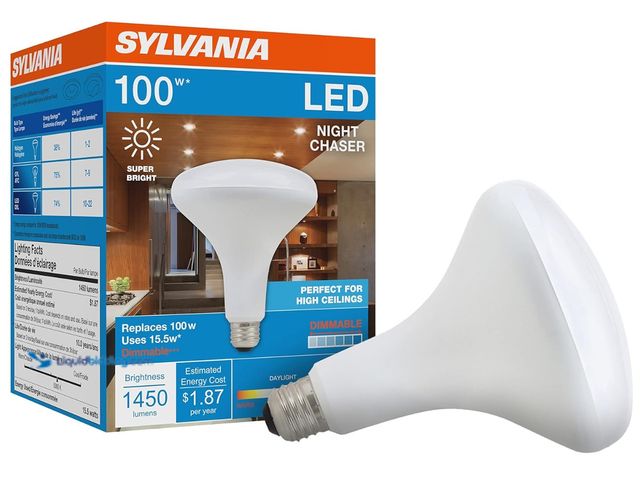 Lot 49-1570274 - Lot of (6) Sylvania Night Chaser LED BR30 Light Bulb, 100W = 15.5W, Dimmable, 10 Year, Super Bright,...