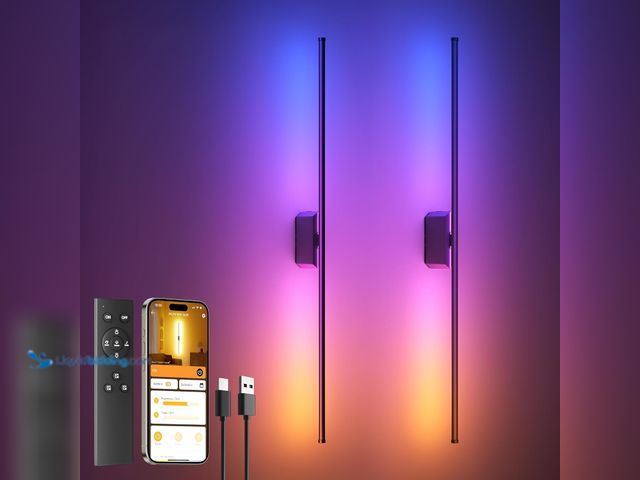 Lot 49-5545288 - 40 Inch Battery Operated Wall Sconces Set of 2, 12000mAh Rechargeable Smart Wall Lights with APP Con...