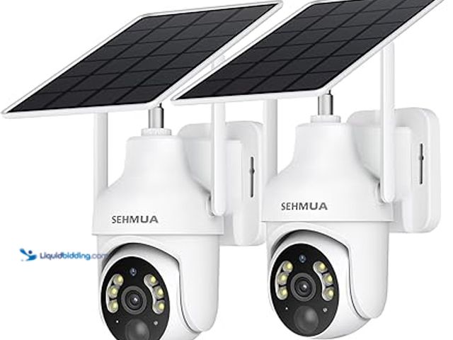 Lot 49-5415151 - SEHMUA 2K Solar Security Cameras Wireless Outdoor, 2 Pack 360° View Pan/Tilt WiFi Security Camera Ou...