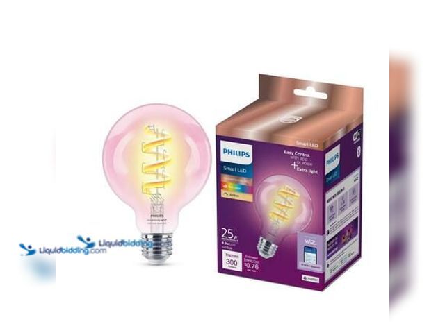 Lot 49-5581475 - QTY 4 - Philips Amber and Full Color G25 25W Equivalent Dimmable Smart Wi-Fi WiZ Connected Vintage E...