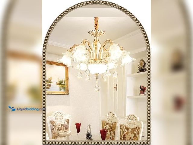 Lot 49-5543657 - Beaded Arched Mirror for Wall, 30"x40" Gold Arch Brass Bathroom Mirrors, Champagne Bronze Vintage Te...