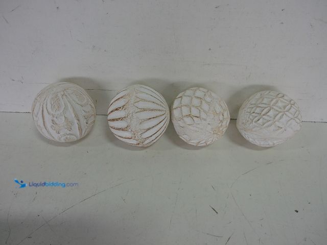 Lot 49-1577282 - Litton Lane White Handmade Ceramic Carved Orbs & Vase Filler with Varying Patterns (4- Pack), Model ...