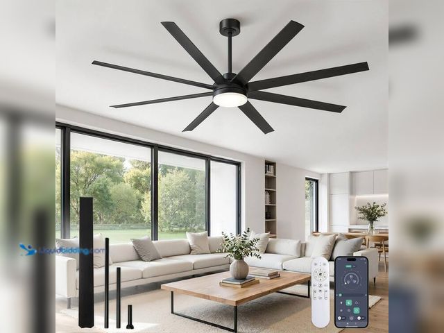 Lot 49-2020908 - 72 in. Indoor/Outdoor Black Ceiling Fan with Light Remote/APP Reversible DC Motor 3CCT for Living Ro...