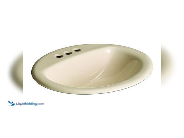 Lot 49-5412586 - Glacier Bay Aragon 20 in. Drop-In Oval Vitreous China Bathroom Sink in Bone, Model#462-098, Unused.
