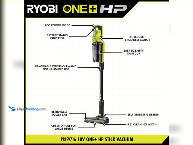Lot 49-5543471 - RYOBI
ONE+ HP 18V Cordless Pet Stick Vacuum Cleaner Kit. Model # PBLSV716K. Has attachments. NO bat...