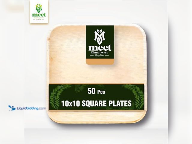 Lot 49-1518432 - Meet Compostable 10x10 Inch Palm Leaf Square Plates (50 Count) for Breakfast, dinner, Bamboo Plates ...