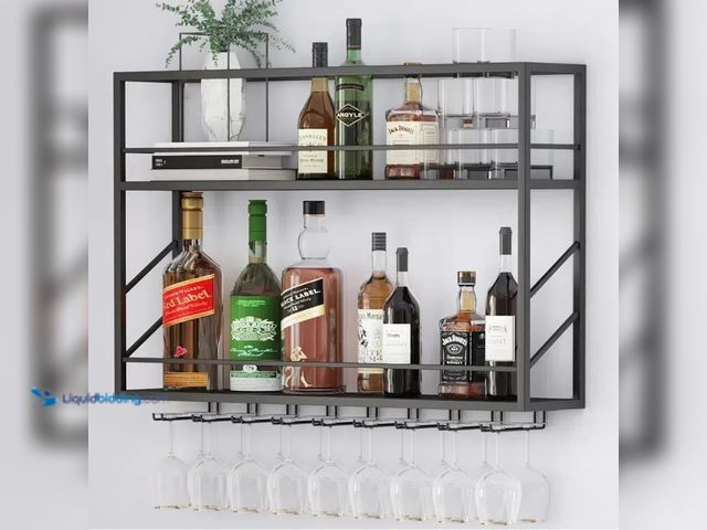 Lot 49-3532271 - Wall Mounted Wine Rack with Glass Holder, 2-Tier Multi-Functional Shelf for Home, Restaurant, and Ba...
