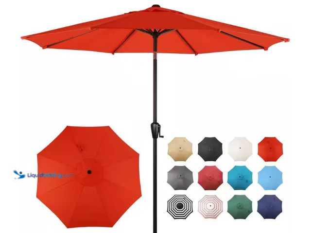 Lot 49-1519185 - Sun-Ray 9 ft. Round 8-Rib Steel Market Patio Umbrella in Orange, Model # 201006OR, Slightly used.  R...