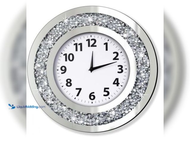 Lot 49-5436298 - DMDFIRST Crystal Crushed Diamond Mirrored Round Wall Clock 16x16x2 inches for Wall Decoration Silver...