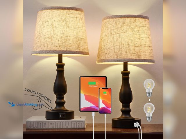 Lot 49-5416027 - Table Lamps Set of 2, Bedside Nightstand Lamps with USB Charging Ports, 3 Way Dimmable Touch with Li...
