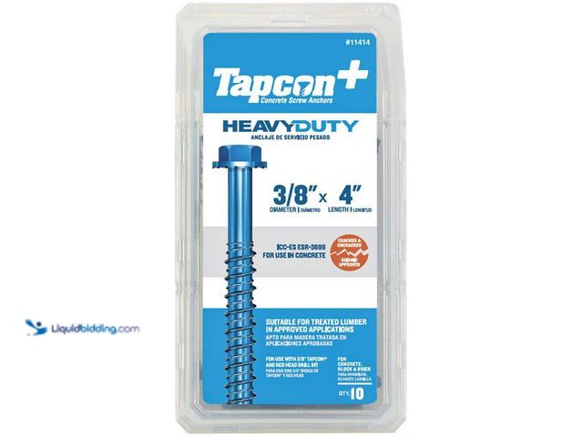 Lot 49-3566130 - QTY 2 - Tapcon
3/8 in. x 4 in. Steel Hex-Washer-Head Indoor/Outdoor Large Diameter Concrete Anchors...