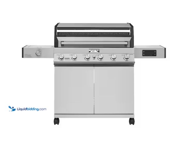 Lot 49-1622035 - Monument Grills Denali 6-Burner Propane Gas Grill in Stainless with Clearview Lid, 3-Phase LED Contr...