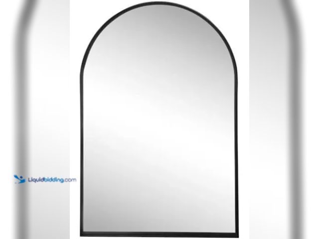 Lot 49-5573112 - Black Arch 26 in. W x 32 in. H Aluminum Slim Frame Bathroom Mirrors Arched Corner, Unused with Hardw...