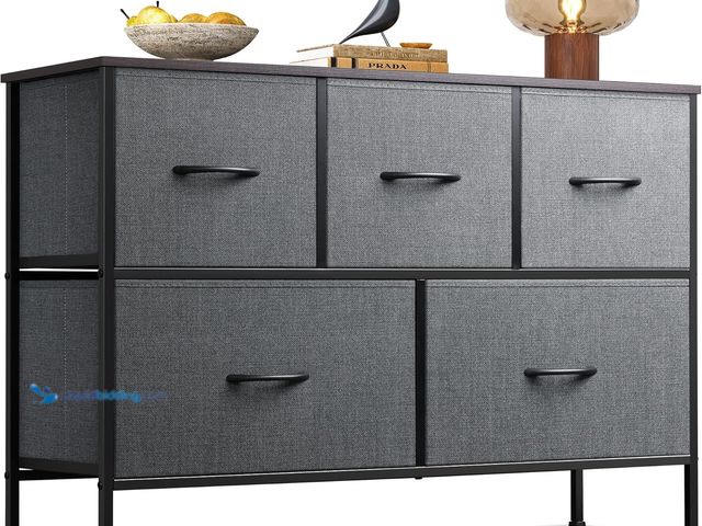 Lot 49-3531499 - WLIVE Dresser for Bedroom with 5 Drawers, Long Storage Tower Organizer Unit, Fabric Dresser, Storage...