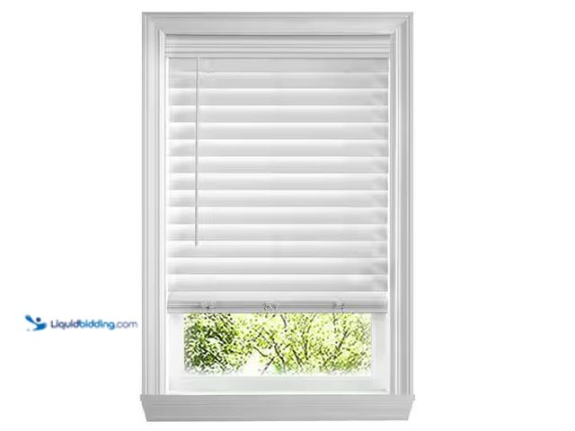 Lot 49-1576325 - Home Decorators Collection White Cordless Premium Faux Wood blinds with 2.5 in. Slats - 48 in. W x 6...