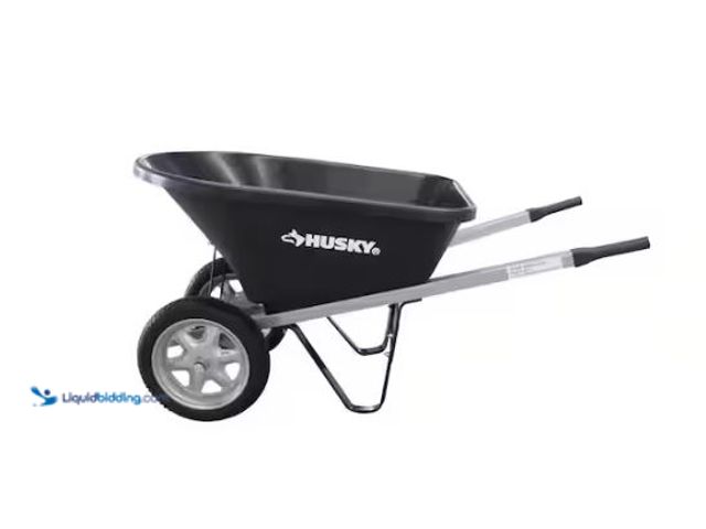 Lot 49-1624313 - Husky 6 cu. ft. Poly Wheelbarrow with Dual Flat Free Tires Model # WB5, Unused, MISSING HANDLES, Scu...