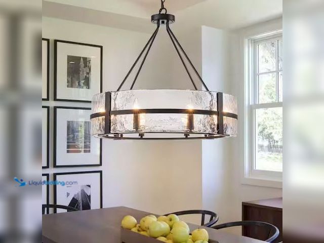 Lot 49-1549478 - LLHZSY Dvorakova 27.95 in. 8-Light Matte Black Round Dimmable Chandelier with Textured Glass Shade, ...