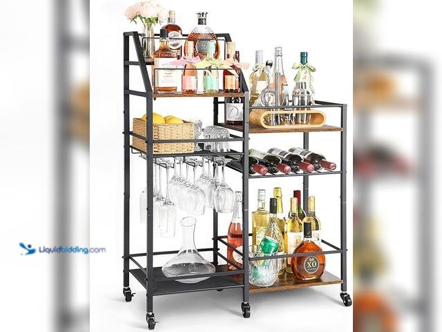 Lot 49-5461089 - VINAEMO Rolling Bar Cart with Wine Glass Holder, Mini Bar for Whiskey Wine, Liquor Cart for Home, Al...