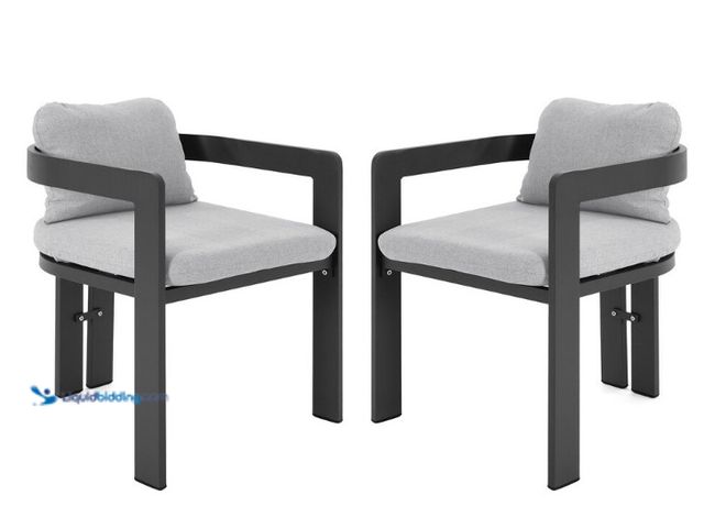 Lot 49-5543605 - Pula Patio Outdoor Aluminum Dining chair, Set of 2, Black Finish with Grey cushion. Model #CC-N775P2...