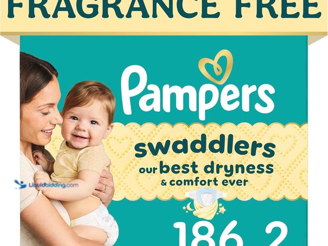 Lot 49-3563660 - Pampers Swaddlers Diapers, Size 2 (10-22 lbs), 186 Count, Fragrance Free, Hypoallergenic, Absorbent,...