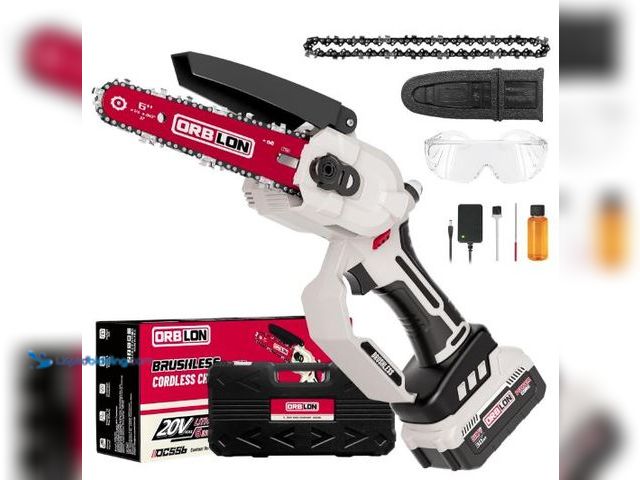 Lot 49-5436835 - Cordless Mini Chainsaw,ORBLON 6 Inch Brushless Chainsaw With Automatic Chain Tensioning Device & Aut...