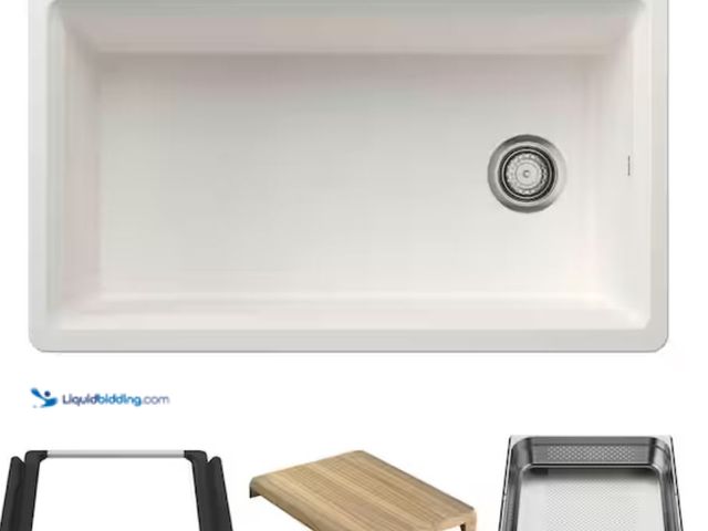 Lot 49-1623904 - Blanco Inteos 33 in. Undermount Single Bowl White Granite Composite Kitchen Sink With Colander and C...