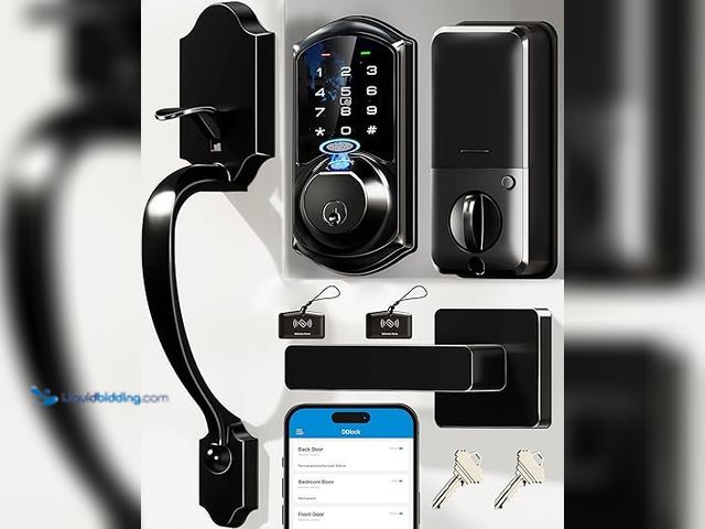 Lot 49-5448550 - Veise VE07-H Fingerprint Smart Locks for Front Door with Handle Set, App Control, Keyless Entry Keyp...