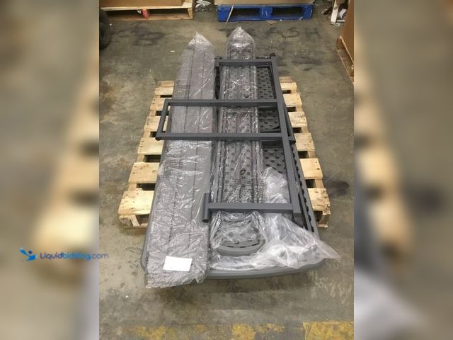 Lot 49-5416075 - Woodgrain Plastic and Metal Frame Steel Gray Outdoor Picnic Table Set. Gray. Unused. Hardware not in...
