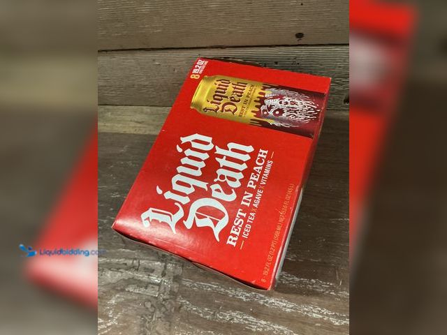 Lot 49-3539545 - Liquid Death, Rest in Peach Iced Tea, 8-Pack (19.2oz Cans), Peach Flavored Back Tea, Low Calorie, No...