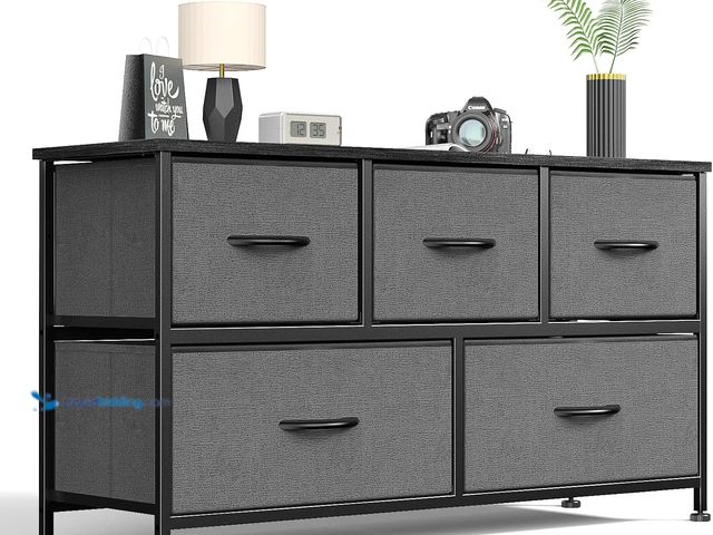 Lot 49-5461045 - Sweetcrispy Dresser for Bedroom 5 Fabric Drawers Dresser Clothes Cabinet Storage Organizers and Wood...