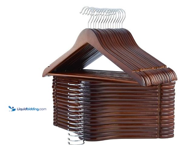 Lot 49-3431516 - ELONG HOME Solid Wooden Hangers, 30 Pack Walnut Slim Wood Hangers with Extra Smooth Finish, Precisel...